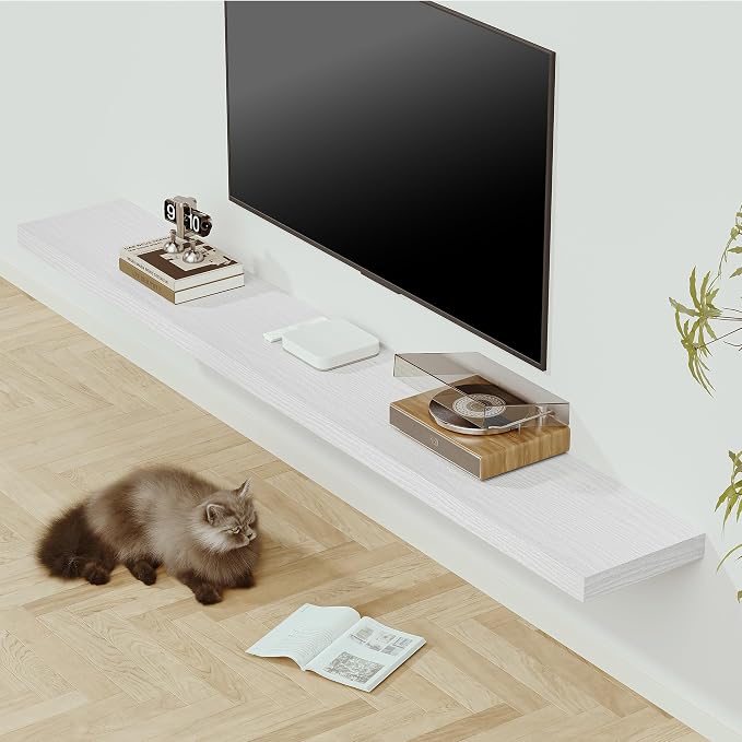 Vivelove Deep Floating Shelves 72x12” Set of 1, White | Easy Install With Hardware, 2" Thick, Invisible Brackets, Wall Mounted, No Sagging, For Any Room