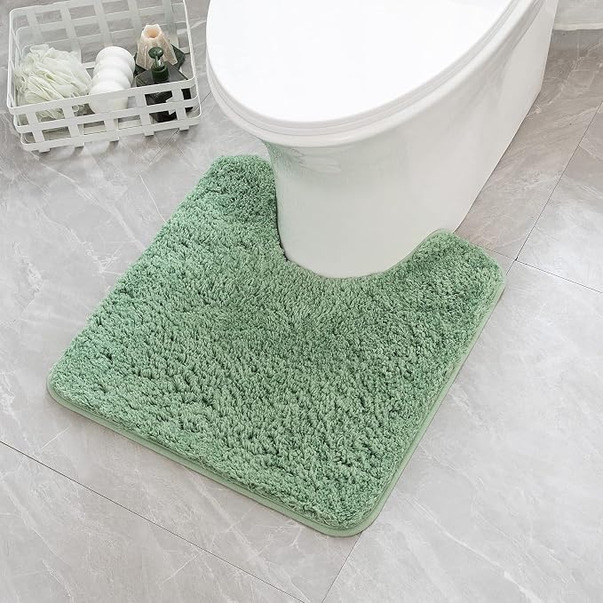 MIULEE Sage Green Toilet Bathroom Rug U-Shaped Microfiber Mat 20x20 Inch | Absorbent, Non Slip, Quick Dry, Fluffy Bath Rugs for Bathroom Floor Tub Showers, Machine Washable