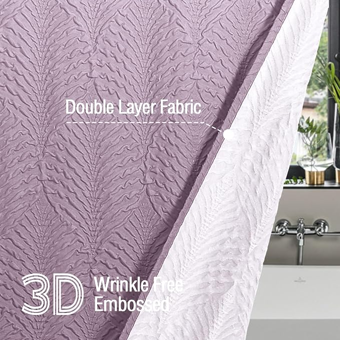 Lavender Shower Curtain for Bathroom, Farmhouse Bath Curtain 72x72 | Lavender Shower Curtain for Bathroom, 3D Leaf Embossed Textured Fabric Shower Curtain, Modern Farmhouse Bathroom Decor,