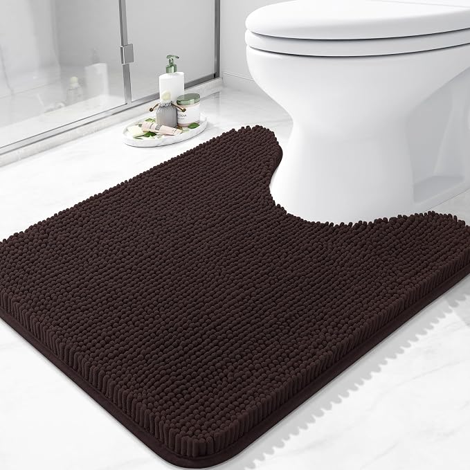 Arotive Bathroom Toilet Rugs Chenille U Shaped 24x20, Brown | Extra Soft Absorbent Shaggy Chenille Contour Bath Rugs for Toilet, Machine Washable Rubber Backing Contoured Bath Mats