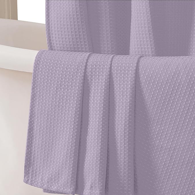 Long Fabric Shower Curtain Set, Waffle Textured Shower Curtain for Bathroom - Weight 230GSM Heavy Duty Hotel Spa Luxury Bath Curtain Set with 12 Plastic Hooks, 72Wx78L, Lavender