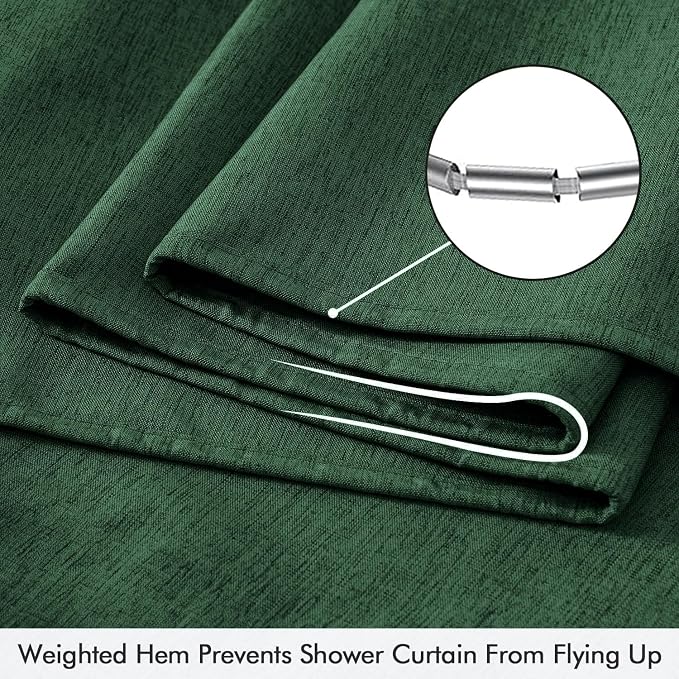 ANRODUO Dark Green Linen Textured Fabric Shower Curtain Set - W72xL84 | Farmhouse Shower Curtain with 12 Metal Hooks, Waterproof Heavy Duty, Button Hole Design, Machine Washable for Bathroom