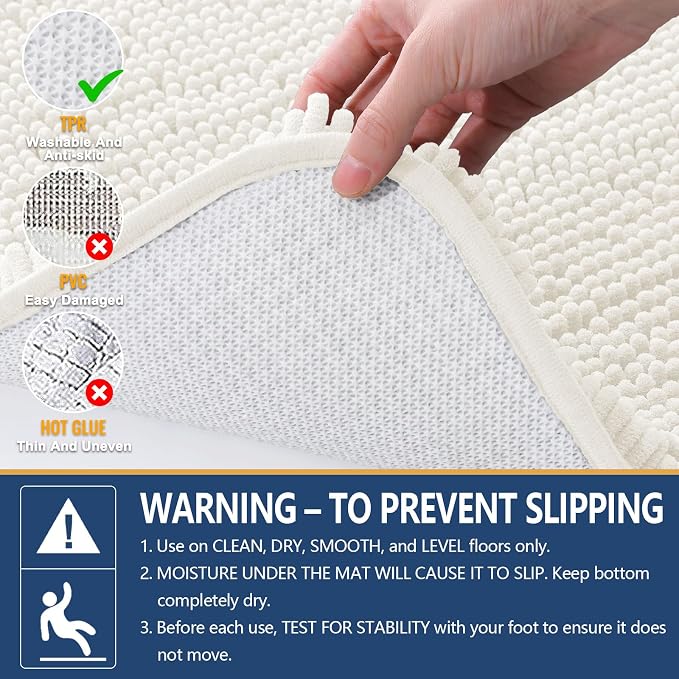 Arotive Bathroom Rugs 59x20, Soft Absorbent Shaggy Chenille Bath Rugs | Ivory, Machine Washable Rubber Backing Bath Mats for Bathroom Floor Tub and Shower Home Decor Accessories