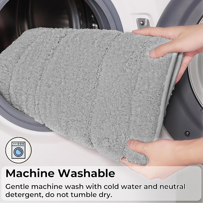 GRANNY SAYS Gray Bathroom Runner Rug 24" x 43", Soft Microfiber Bath Mat | Non-Slip long rug with TPR Backing, Absorbent, Machine Washable Extra Large Bath Rugs for Double Vanity, Shower, Tub