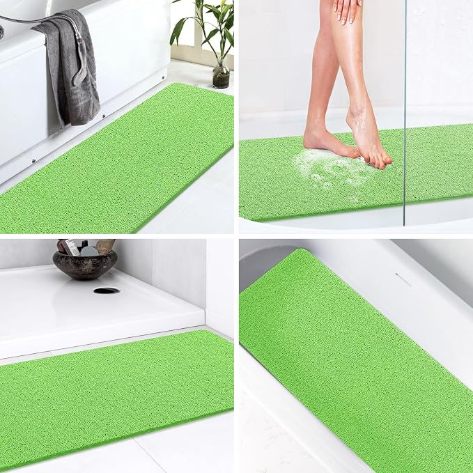 LuxStep Shower Mat Bathtub Mat Non-Slip Bath Mat with Drain, Quick Drying | 47x16 inch PVC Loofah Bathmat for Tub,Shower,Bathroom,Grass Green