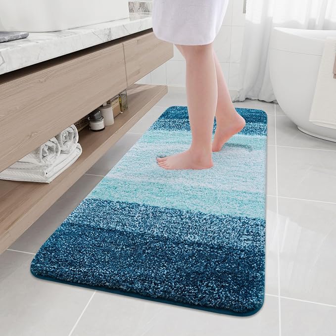 Arotive Microfiber Bathroom Rugs, Shaggy Soft Absorbent Bath Rug, 59x20 | PeacockBlue, Rubber Backing Thick Plush Machine Washable Dry Bath Mats for Bathroom, Tub and Shower, Rectangular
