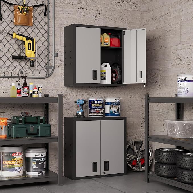 30 inch Metal Wall Cabinet, Metal Wall Cabinet for Garage, Grey | Wall Mount Cabinet with Lock and Adjustable Shelf, Lockable Storage Cabinet for Home Office,Garage,Gym,School