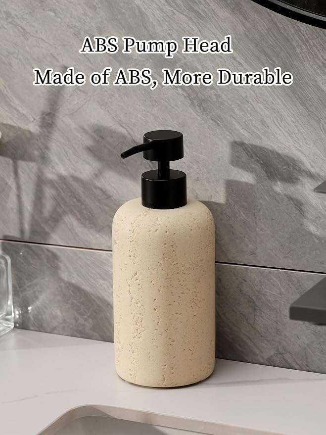 2 PCS Hand Soap Dispenser Set,13.53 OZ,Faux Travertine,Yellow | Modern,Refillable Empty Bottle Pump For Hand Dish Soap,Shampoo and Conditioner,Lotion Jar,for Bathroom Countertop Kitchen
