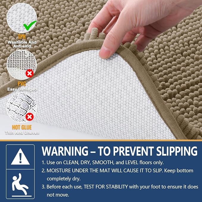 Arotive Bathroom Rugs 36x24, Soft Absorbent Shaggy Chenille Bath Rugs | Camel, Machine Washable Rubber Backing Bath Mats for Bathroom Floor Tub and Shower Home Decor Accessories