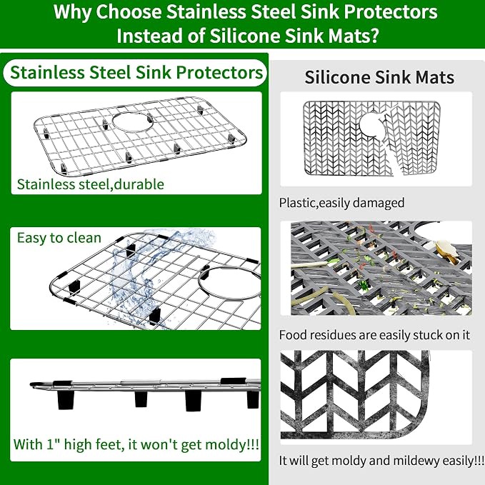 Sink Protectors for Kitchen Sink 26-1/8" x 14-1/8" with 1PCS Sink Strainer | Rust Resistant Stainless Steel Kitchen Sink Grid and Sink Protectors, Sink Rack for Bottom of Sink with Sink Strainers