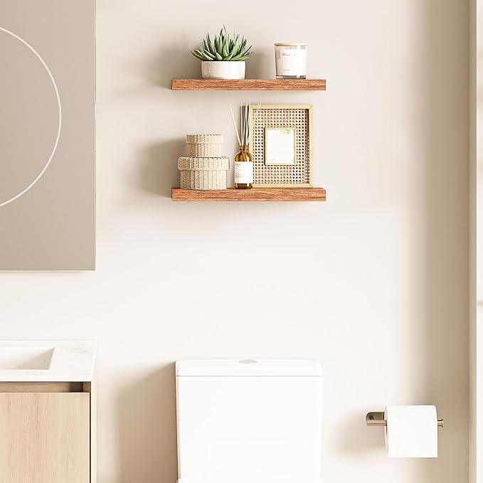 Ballucci Floating Shelf, 2-Pack 16" Rustic Brown Floating Shelves for Wall, Wood Wall Shelf for Living Room, Bedroom, Kitchen, Bathroom Wall Décor, 6" Deep Wall Shelves