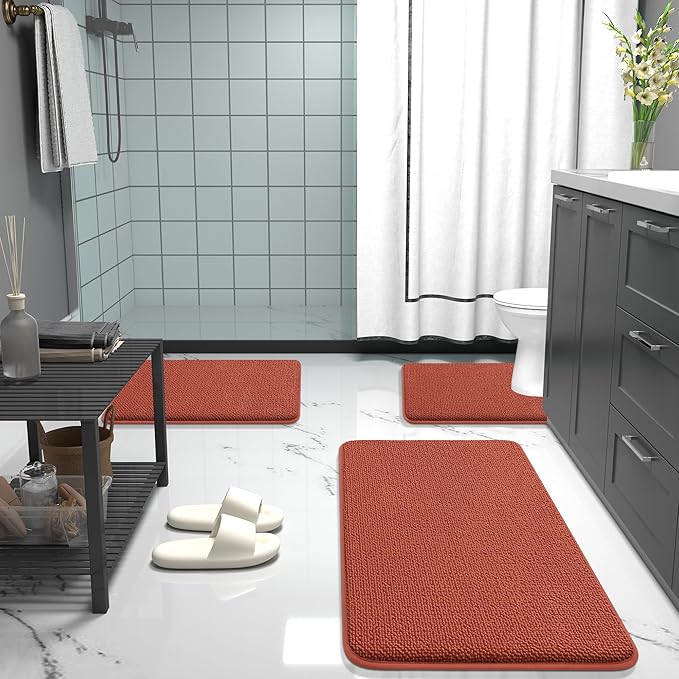 OLANLY Memory Foam Bathroom Runner Rugs 59x20, Long Mats, Rustic Terracotta | Soft Quick Dry Bath Rugs, Non-Slip, Absorbent Machine Washable Mat for Bathroom Floor, Tub and Shower, Home Decor Accessories
