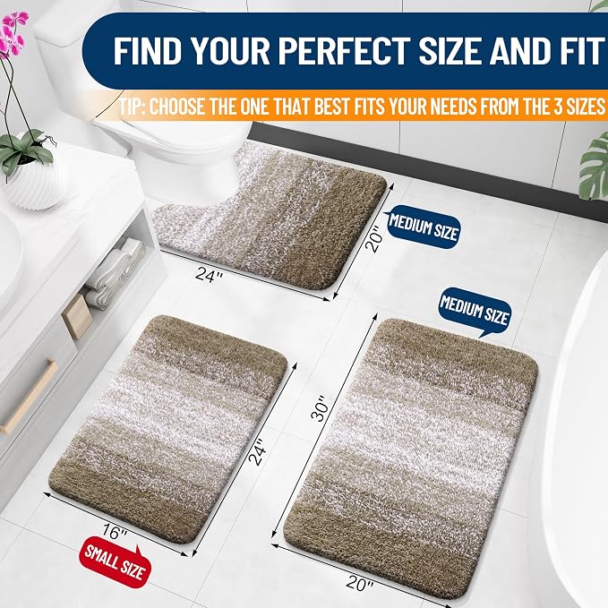 OLANLY Luxury Toilet Rugs U-Shaped 24x20, Soft Absorbent Microfiber Mat | Coffee, Non-Slip Quick-Drying Rubber Backing, Machine Washable Plush Contour Bath Mat for Toilet Base, Home Decor Accessories