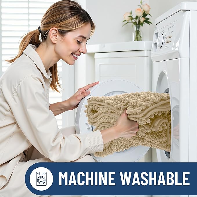 Smiry Bathroom Rugs Round 24X24, Extra Soft Rubber Backing Bath Mats | Beige Machine Washable Non Slip Quick Dry Bath Mats for Bathroom Floor, Tub, Shower, Home Decor Accessories