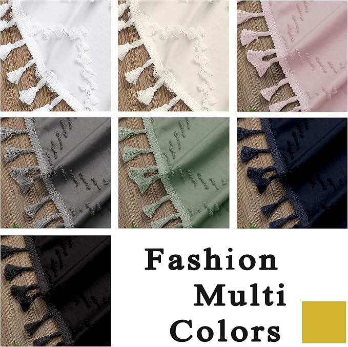 Extra Long Beige Boho Shower Curtain, Chic Tufted Chevron Striped Textured Fabric Cloth Shower Curtains with Tassel for Bathroom, Soft Hotel Style Farmhouse, Machine Washable, 72x84