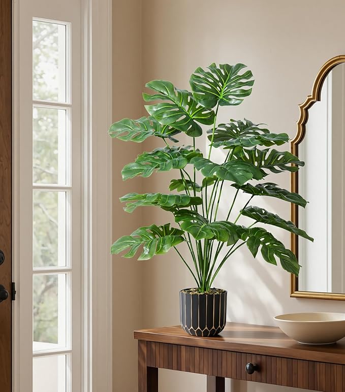 florisso 28" Fake Plants Artificial Monstera Plant Tall Faux Plants | Indoor Outdoor Tree, Fade-Resistant, Zero Maintenance, Premium Durable for Living Room Bedroom Home House Decoration