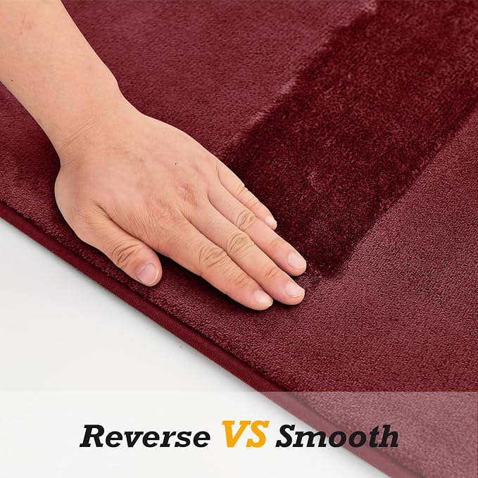 Bathroom Rugs Sets 3 Piece, Non-Slip & Quick Dry Bath Mat Set, Ultra Soft Velvet Bath Rugs for Bathroom, Toilet and Shower Floor, Red