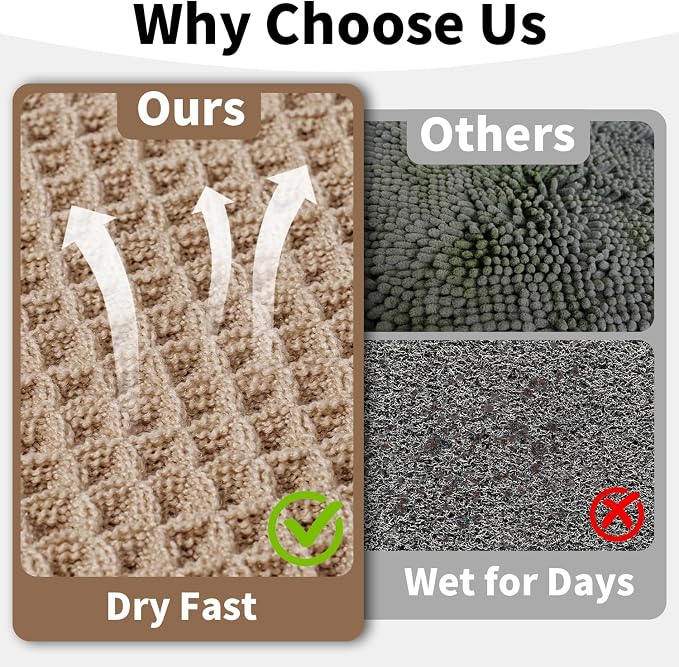 Long Bath Mat, Waffle Bathroom Runner Rug Non Slip Washable, 24 x 60 | Super Absorbent, Quick Dry Bath Runner, Soft Waffle Weave, Boho Farmhouse Bathroom Decor in Khaki for Sink or Tub