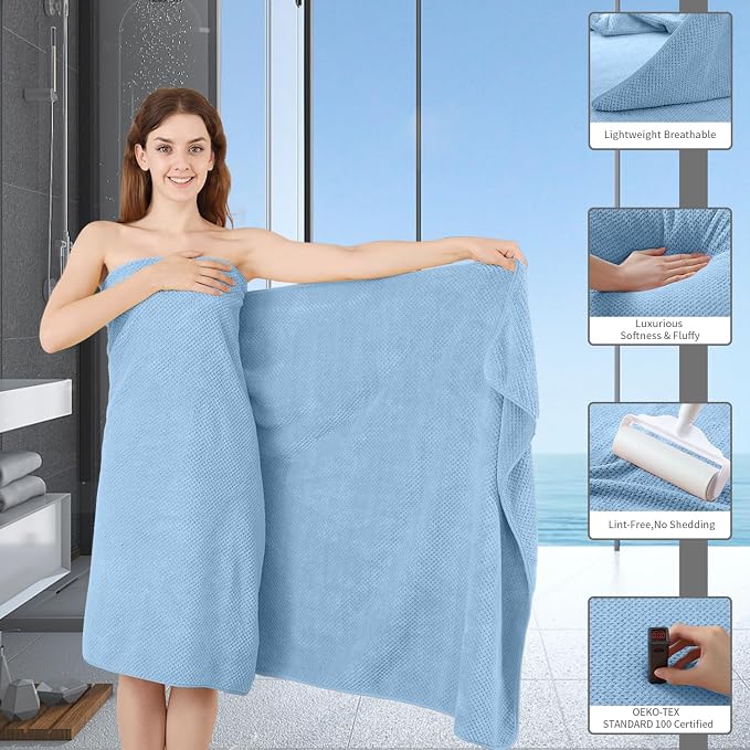 8 Piece Bathroom Towel Set Blue |2 Oversized Large Bath Towels Sheet,2 Hand Towels and 4 Washcloths| 600GSM Ultra Soft Luxury Premium Towel Set Highly Absorbent Quick Dry Hotel Towel Collection
