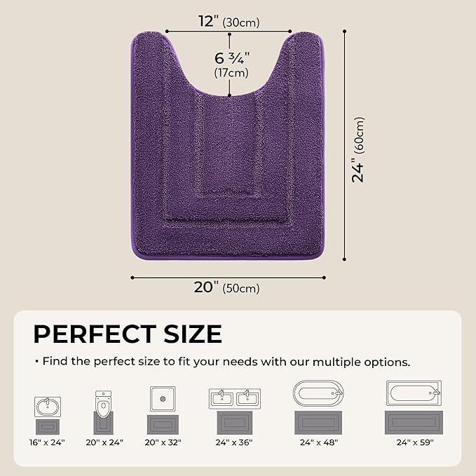GRANNY SAYS Purple U Shaped Toilet Rug 20" x 24", Non-Slip Bath Mat | Soft microfiber, TPR backing, absorbs water quickly, machine washable, fits around most standard toilet bases