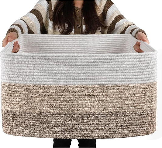 OIAHOMY Large Blanket Basket, 22”x17”x12” Laundry Baskets, Nursery Blanket Storage Living Room, Toy Storage With Handle, Rectangle Woven Baskets-Gradient Yellow