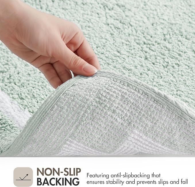 Madison Park Evan 100% Cotton Bath Runner Plush Absorbent, 24 x 72, Seafoam | Non-slip Backing, OEKO TEX, Luxurious Tufted Plush Bath Rug for Bathroom, Quick Dry, Spa Design Decorative for Shower Room