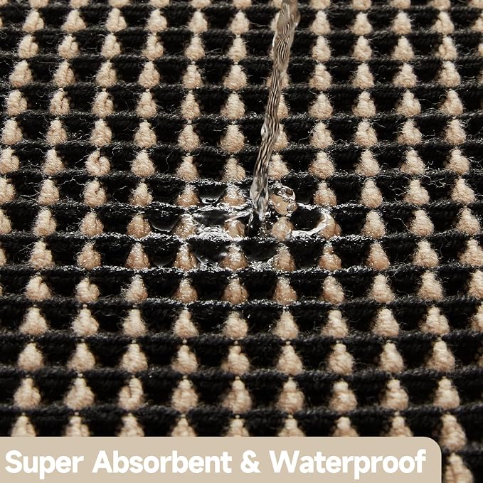 TYUU Waffle Runner Rug Bathroom, Long Boho Bathroom Rugs Non Slip Washable Super Absorbent Quick Dry Farmhouse Bath Decor, 72"x24" Khaki and Black