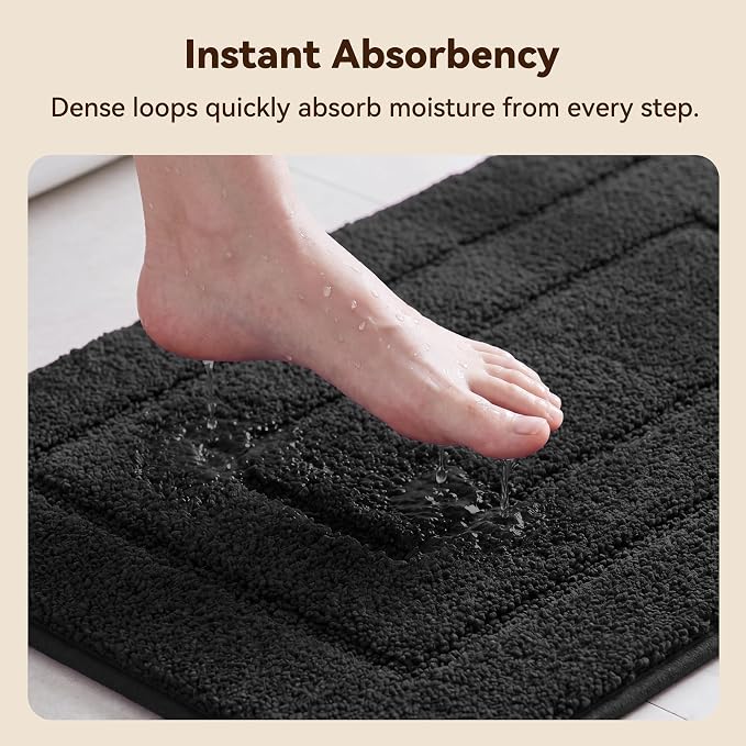 GRANNY SAYS Black Bathroom Rug 20" x 30", Non-Slip Microfiber Bath Mat | Ultra-soft, durable TPR backing for reliable grip, fast water absorption, machine washable for Vanity, Shower, Tub
