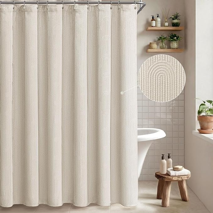 Cream Boho Cotton Shower Curtain Arch,72" W x 72" L | Minimalist Shower Curtain for Bathroom