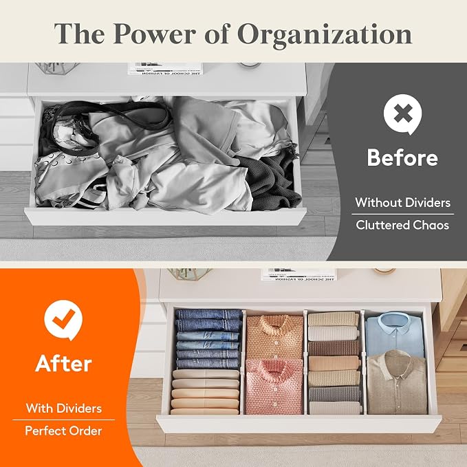 Lifewit 5" Tall Drawer Dividers, Adjustable Deep Drawer Organizer Clothes | 9 Pack 11.5"-18.5" Expandable White Plastic Separators for Dresser, Kitchen, Cabinet, Closet, Office Organization & Storage