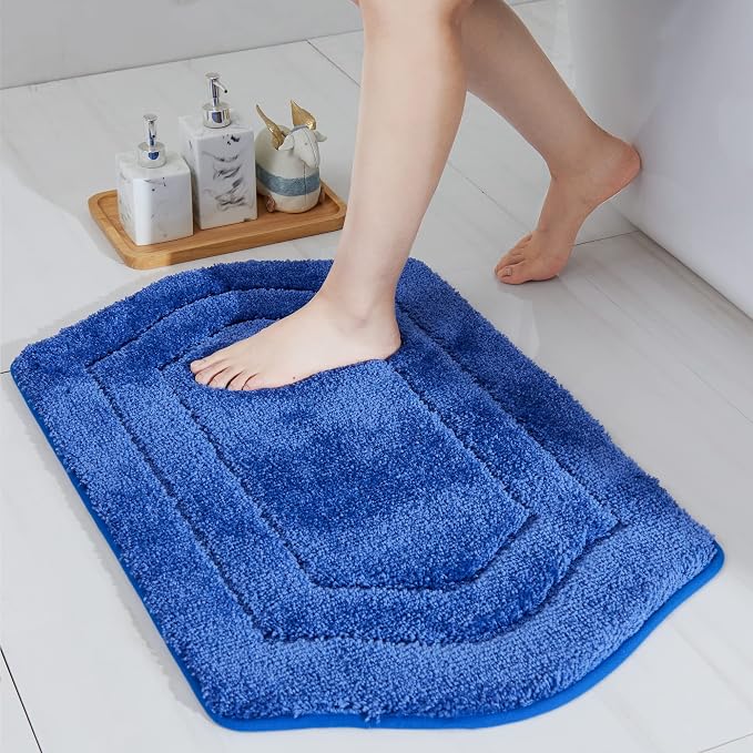 COSY HOMEER Non-Slip Bath Mat Extra Thick Absorbent Plush Washable | 20"x32" Blue Non-Slip Extra Thick Plush Absorbent Machine Washable Bath Mat Bathroom Rug Floor Tub Shower