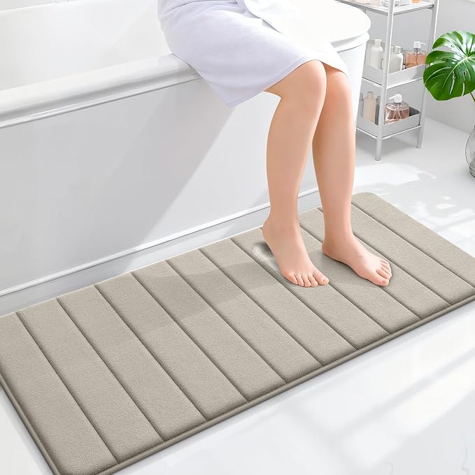 OLANLY Memory Foam Long Bathroom Rugs Runner 47x20, Super Soft Absorbent | Warm Taupe, Quick Dry Bath Mat, Machine Washable Shower Floor Rugs, Bathmat Carpet for Bathroom Floor, Tub and Shower