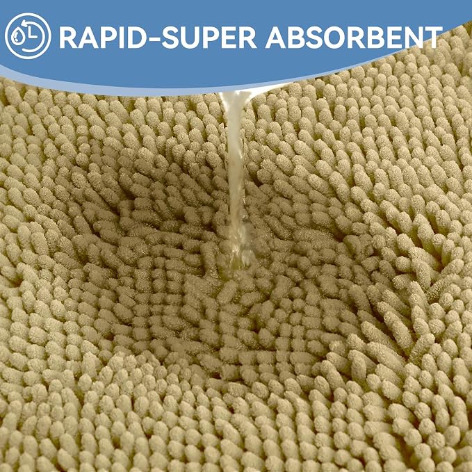 Bcoimo Small Bath Rug Mat,Chenille High Absorbent Beige Bathroom Floor Mats | Non Slip with Rubber Backing 24x17 Bathroom Rug; Machine Washable;Extra Soft Bath Rug;High Absorbent、Quick Dry Microfiber mat