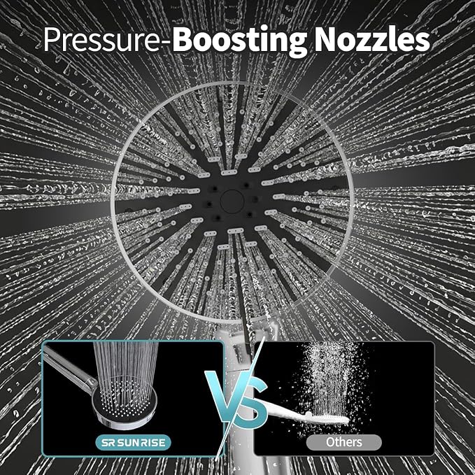 SR SUN RISE NSF Certified Filtered Shower Head 9-Spray Setting with Handheld for Hard Water to Remove Chlorine High Pressure Anti-Clog Nozzles (1 Filter, Chrome Silver)