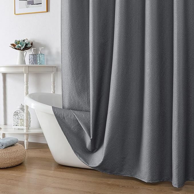 Grey Shower Curtain for Bathroom 84 Inches Eatra Long, Elegant 3D Embossed Textured Cloth Waffle Shower Curtain, Modern Luxury Hotel Style, Water Repellent, Machine Washable, 72X84, Grey