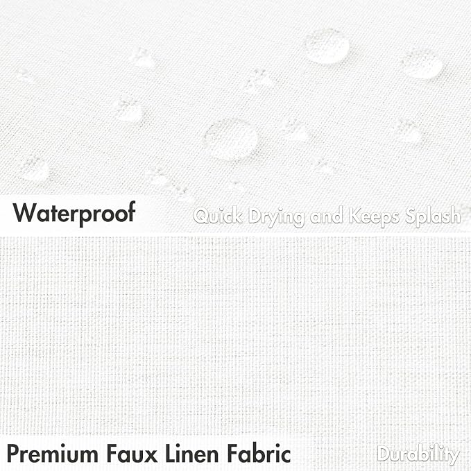 MIULEE W72*L84 Extra Long Linen Shower Curtain White 12 Metal Hooks | Washable, Heavy Fabric Shower Curtain Set, Waterproof Thick Cloth Shower Curtain, Bathroom Hotel Bathtub