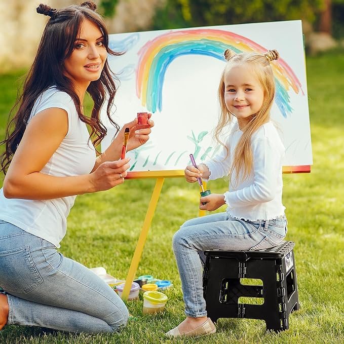 Delxo 9 Inch Kids Step Stool,300 Lbs Folding Step Stool for Toddler Black | Foldable Step Stool,Non-Slip Foot Stools with Handle, Lightweight Collapsible Stool for Kitchen,Bathroom,Bedroom,Garden