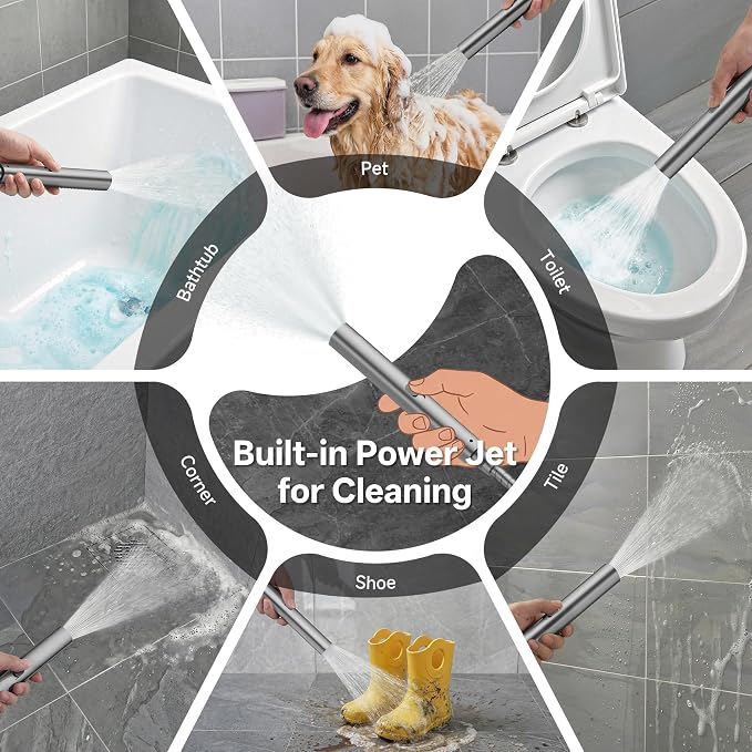 Veken All Metal 10" Luxurious Gray Rain Shower Heads with Handheld Spray | Dual High Pressure Shower Head,Square Detachable Rainfall Showerhead with Extension Arm,Regaderas Para Shower,Ducha Para Baño