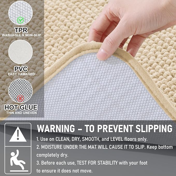 Arotive Chenille Bathroom Rugs 59x35, Soft Absorbent Bath Mat, Beige | Rubber Backing, Machine Washable Dry Bath Mats for Bathroom Floor, Tub and Shower, Home Decor Accessories