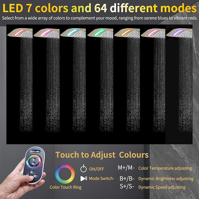 AYIVG Brushed Gold 4 Function Dual Shower Heads System Multi Functions 16 X 26 Inch Rainfall and 8 Inch Wall Mount with 6 Jets Full Body Shower System Set with Handheld shower head