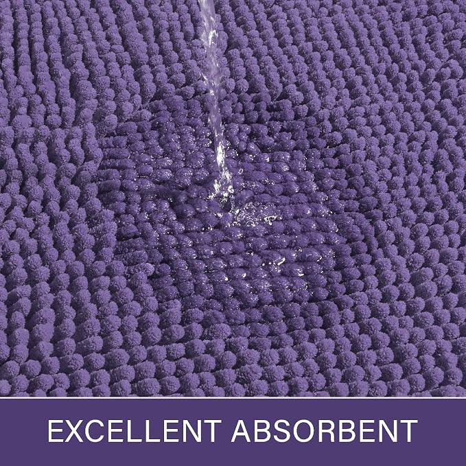 LOCHAS Luxury Bathroom Rug Shaggy Bath Mat 24 x 48 Inch, Dark Purple | Washable Non Slip Bath Rugs for Bathroom Shower, Soft Plush Chenille Absorbent Carpets