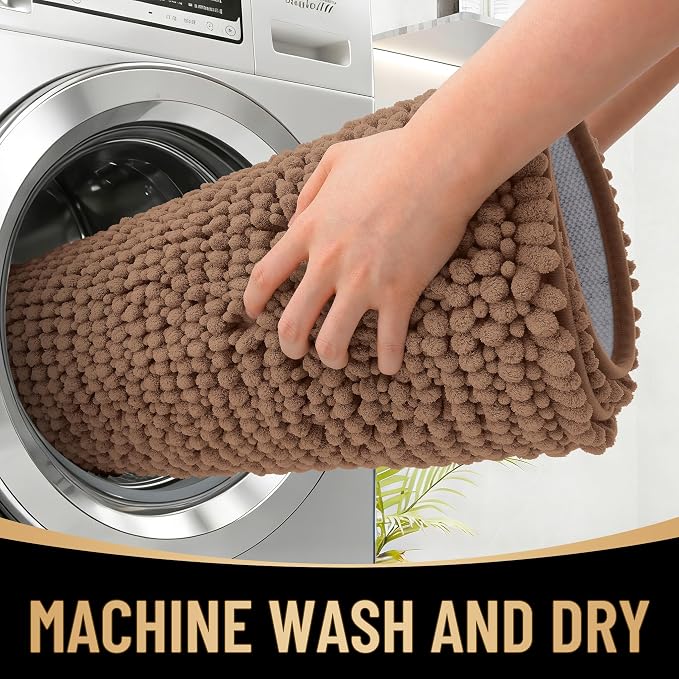 OLANLY Thick Chenille Bathroom Runner Rugs 59x20, Absorbent Bath Mat, Mocha | Soft Bath Rugs, Rubber Backing, Machine Wash Dry, Bath Mats for Bathroom, Tub and Shower, Home Decor Accessories