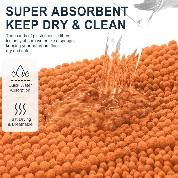 Smiry Thick Small Chenille Bathroom Rugs 24x16, Absorbent Bath Mat, Clay | Quick‑Dry & Machine Washable, Non‑Slip Bath Carpet, Soft Striped Bath Rugs for Tub & Shower, Modern Home Decor Accessories