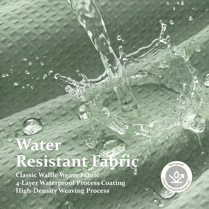 Stall Waffle Shower Curtain 256 GSM Heavy Fabric 36x72 Sage Green | Narrow Half Size, Thick Polyester Cloth, Weighted Hem, Water Repellent, Washable, Hotel Bathroom Shower Curtain Set 6 Hooks