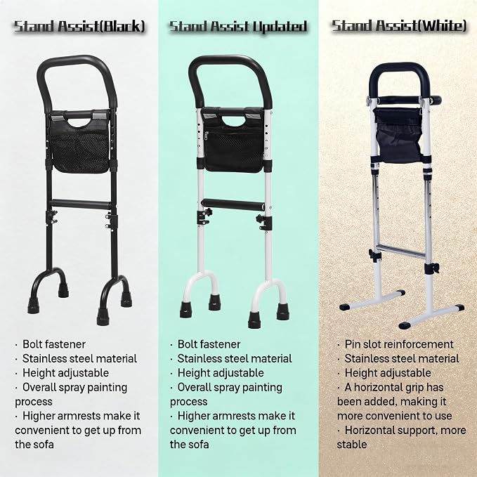 Stand Assist(White)-Movable Standing Aid Rail for Couch, Chair, Bedside, Toilet. Assistance Handle for People with Limited Mobility. Safety Grab Bar for Standing.