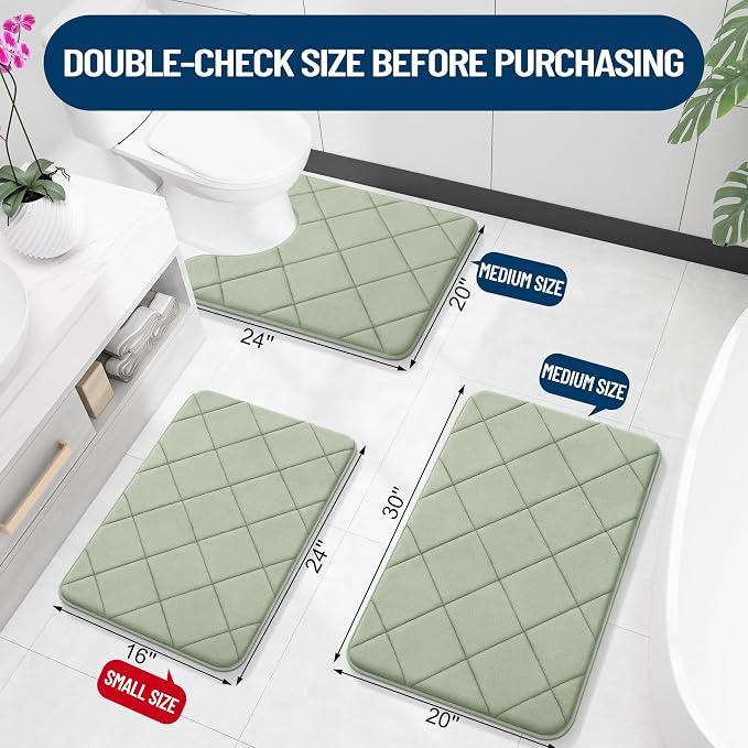 OLANLY Memory Foam Toilet Rugs U-Shaped 24x20, Ultra Soft and Absorbent | Sage Green, Quick Dry Commode Contour Rugs, Machine Washable, Comfortable Bathroom Contour Bath Mats for Toilet Base