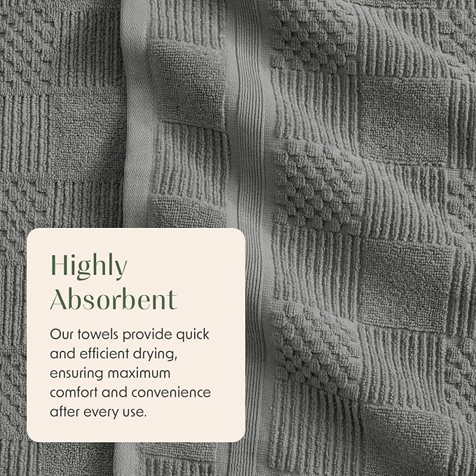 100% Cotton Bath Towel Set | 4-Pack | Textured Carbon Grey | Luxury Geometric Design | Absorbent & Quick-Dry Bathroom Towels | Textured and Durable Cotton Towels for Bathroom | OEKO-TEX
