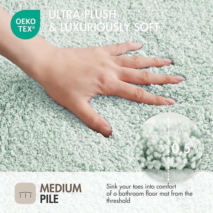 Madison Park Evan 100% Cotton Bath Runner Plush Absorbent, 24 x 72, Seafoam | Non-slip Backing, OEKO TEX, Luxurious Tufted Plush Bath Rug for Bathroom, Quick Dry, Spa Design Decorative for Shower Room