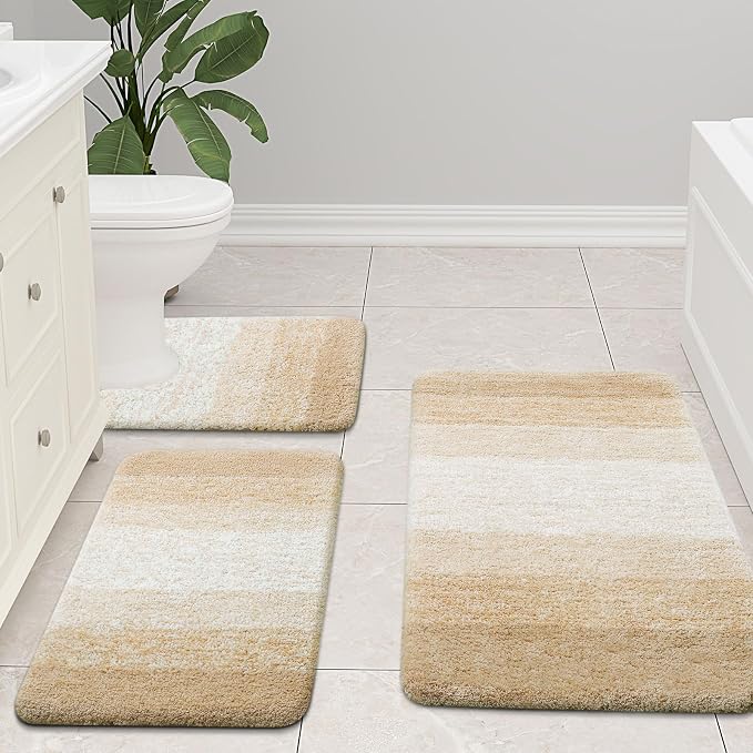 Arotive Microfiber Bathroom Rugs, Shaggy Soft Absorbent Bath Rug, 59x24 | Camel, Rubber Backing Thick Plush Machine Washable Dry Bath Mats for Bathroom, Tub and Shower, Rectangular