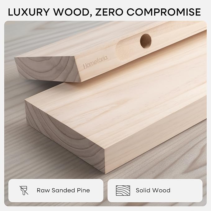 18 inch Wood Floating Shelves, High End Solid Natural Wood 18inch Floating Shelf for Wall Mounted, Unfinished Wooden 18in Floating Shelves, Heavy Duty Bracket, 18 X 6.5 X 1.75 inch, Set of 2